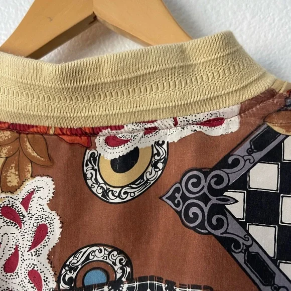 Vintage 90's FUDA International Floral Boho Abstract Silk Bomber Jacket Unisex L - Picture 9 of 12